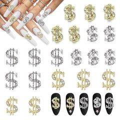 WSimily dollar sign nail charms gold and silver pack for chic nails