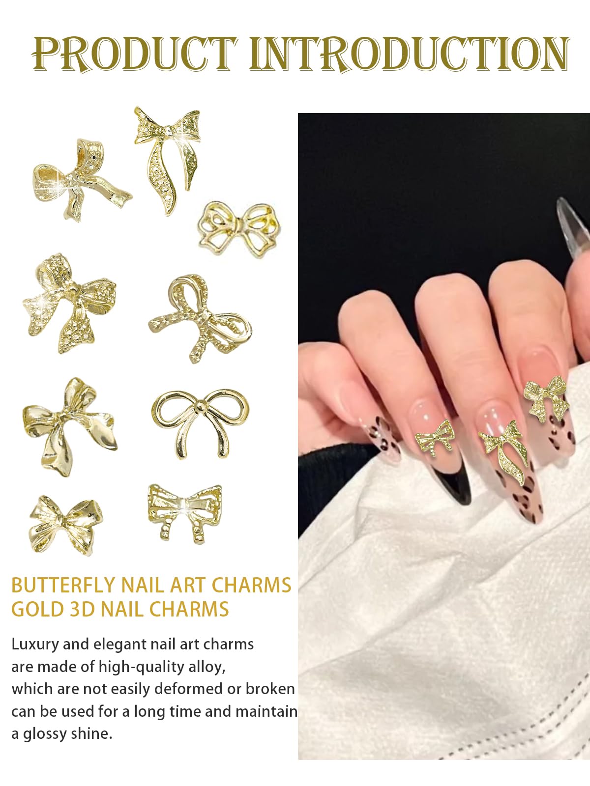 WSimily gold bow charms on nails—instant accent for natural or gel nails