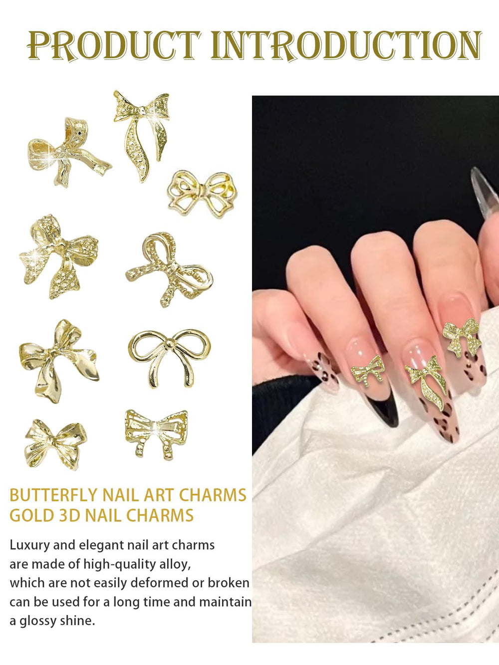 WSimily gold bow charms on nails—instant accent for natural or gel nails