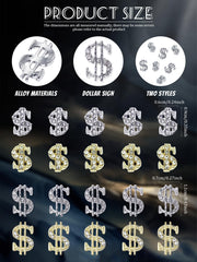 WSimily gold dollar sign nail charms closeup shows rhinestones sparkle