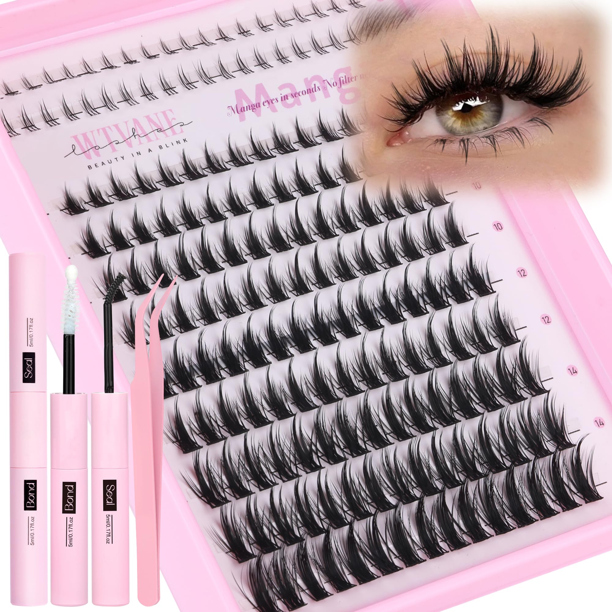 WTVANE anime lash clusters kit package shot for at-home, salon-like results