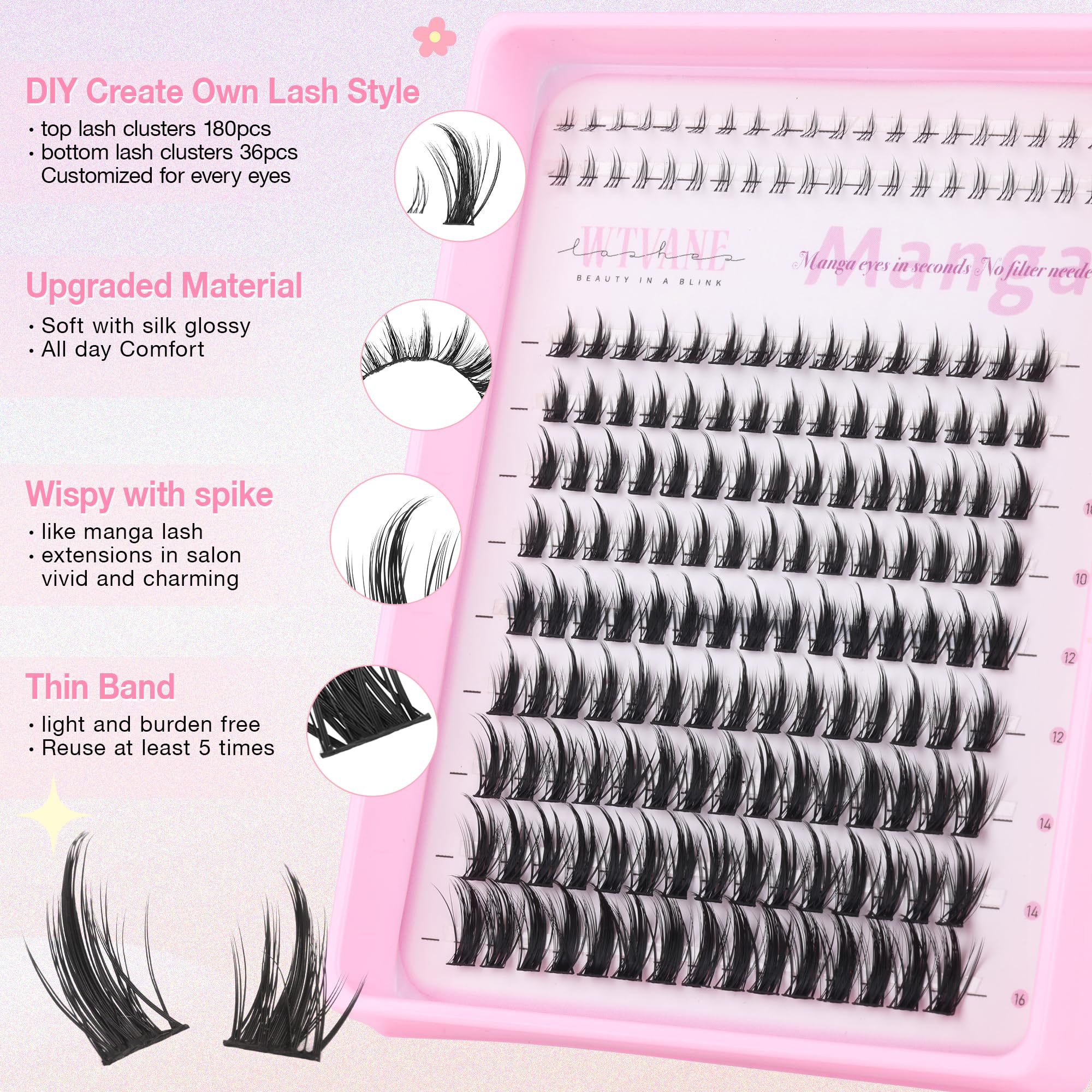 WTVANE soft PBT lash clusters look lightweight and comfortable throughout wear