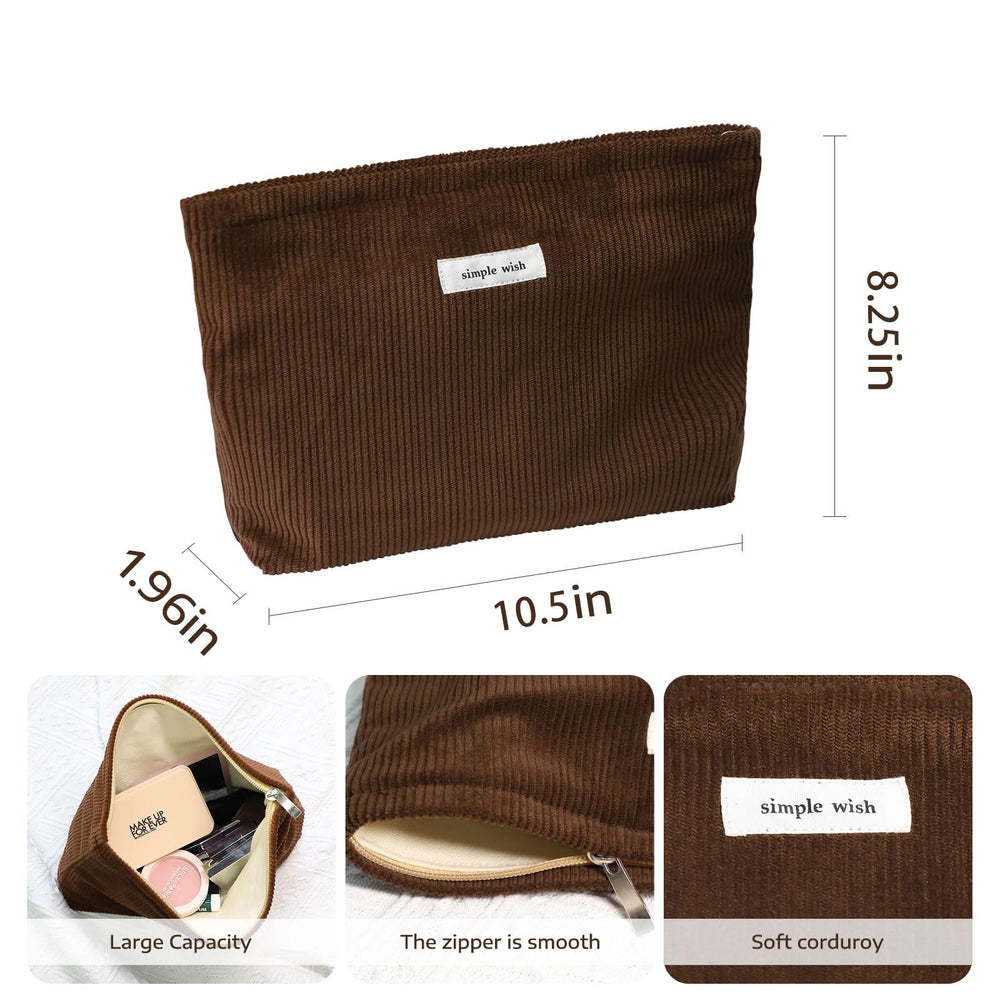 Wudygirl corduroy makeup bag interior with canvas lining highlights durable, soft-touch interior.