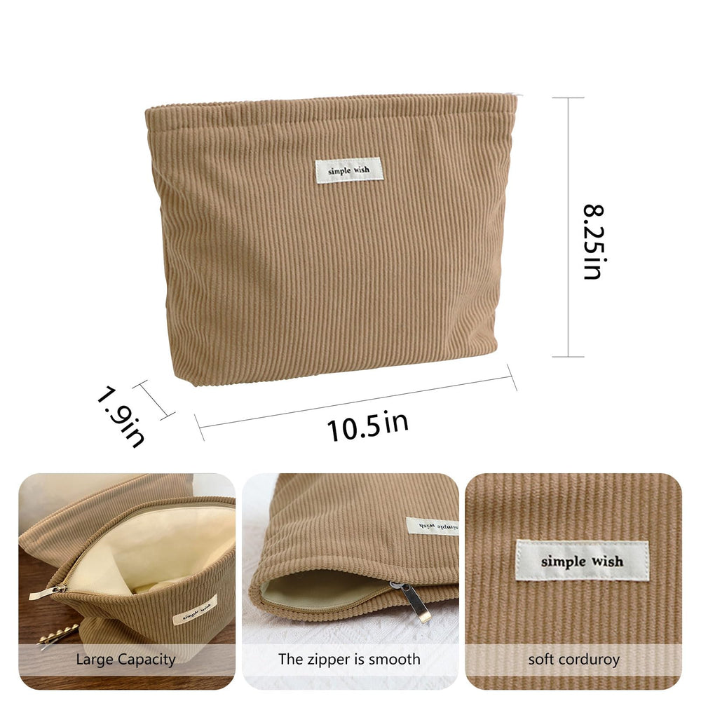 Wudygirl corduroy makeup bag camel inner canvas detail close-up