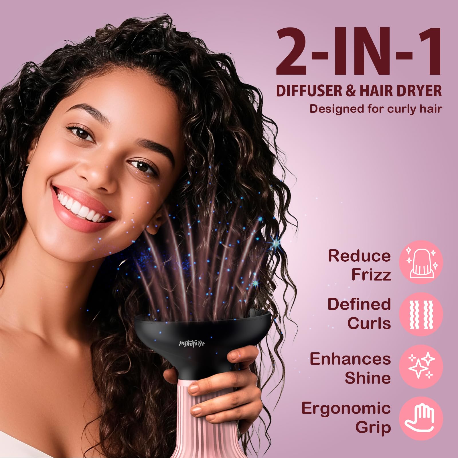 WUFAYHD 2-in-1 diffuser and dryer for fast, even styling.