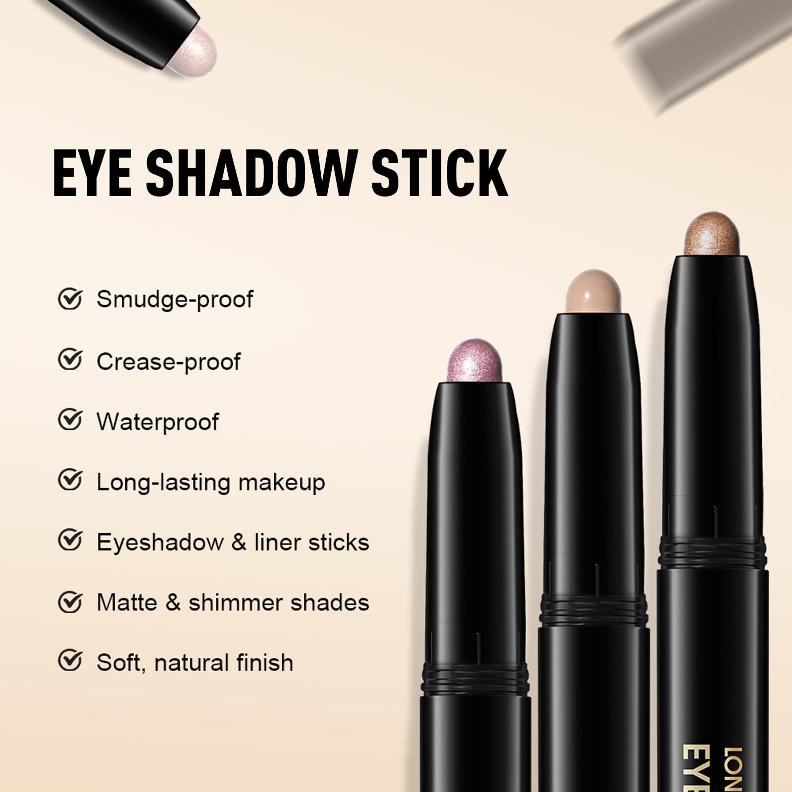 Wugbc Cream Matte Eyeshadow Stick waterproof angle demonstrates long-wear, crease-proof color.