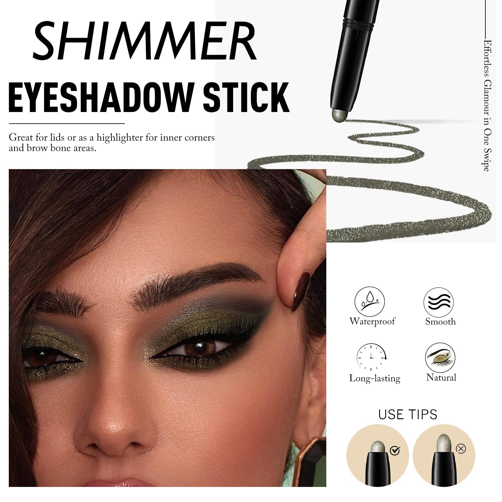 Wugbc Eyeshadow Stick buildable green coverage from sheer to bold, no tugging.