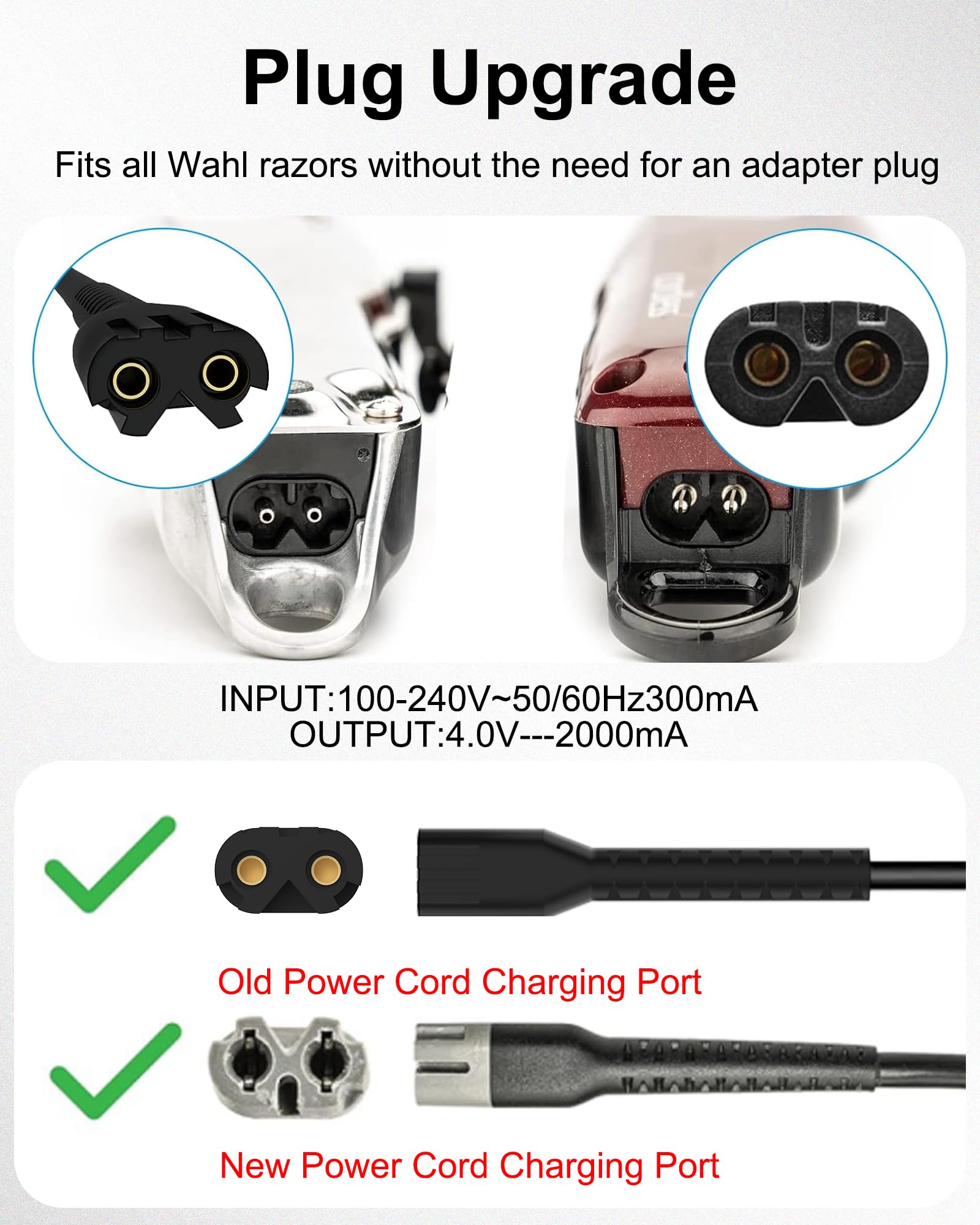WUKUR 4V Wahl charger cord extends reach for salon and home use.
