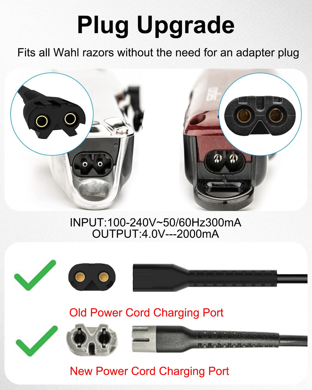 WUKUR 4V Wahl charger cord extends reach for salon and home use.