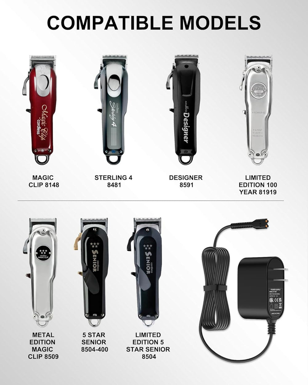 WUKUR replacement Wahl charger side view ensures steady charging for daily grooming.