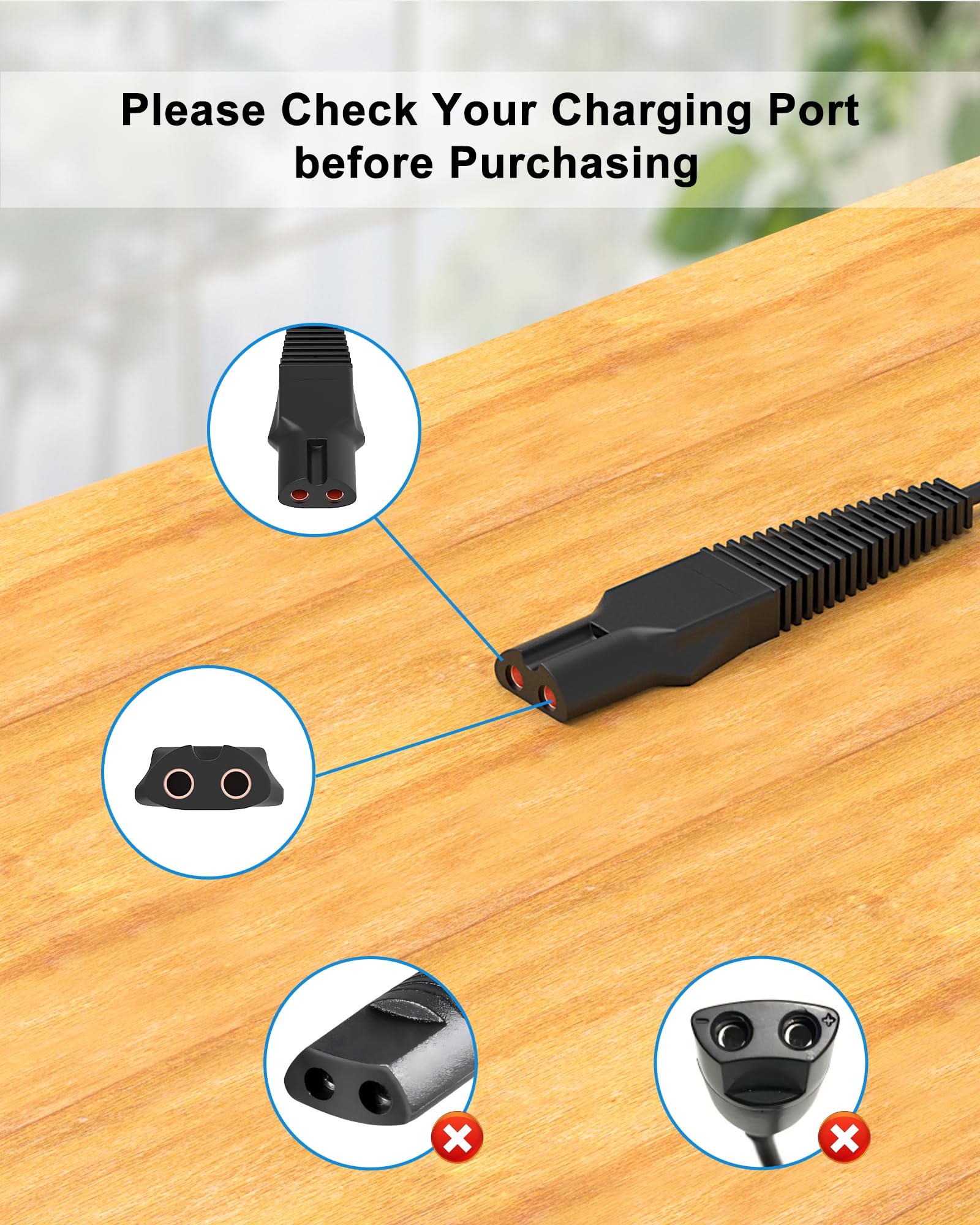 WUKUR shaver charger with a 4.5-foot cord for easy reach during use