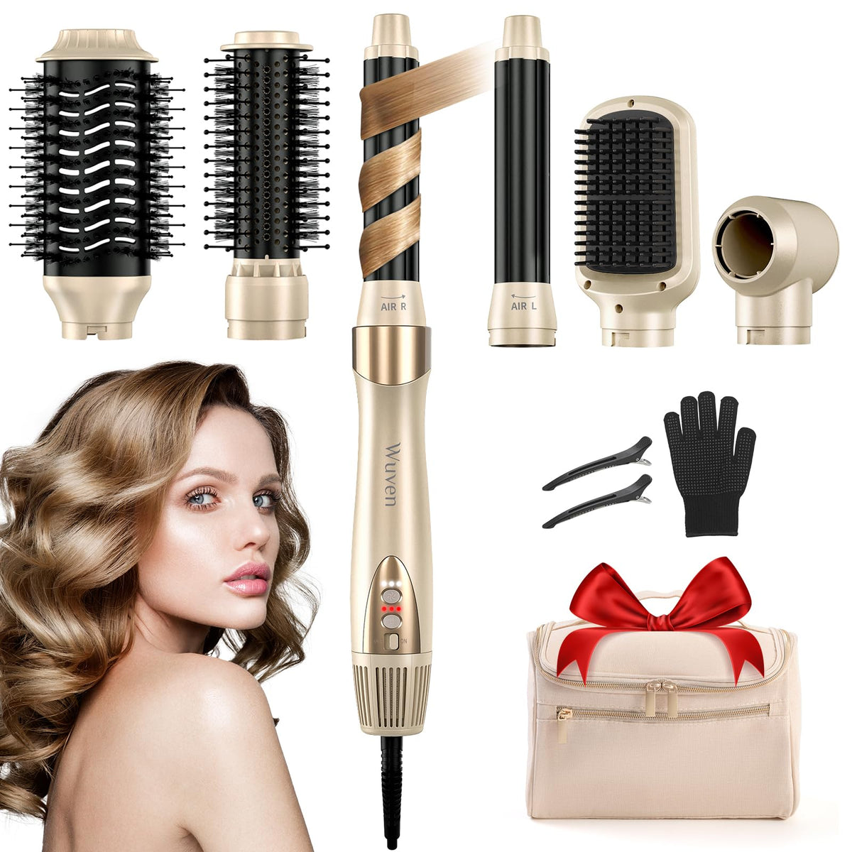 Wuven 6-in-1 hair-dryer-brush front view for fast, versatile styling at home.