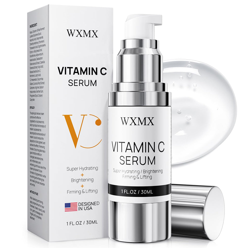 WXMX Super C Serum bottle-pour shows easy application and quick absorption for daily hydration