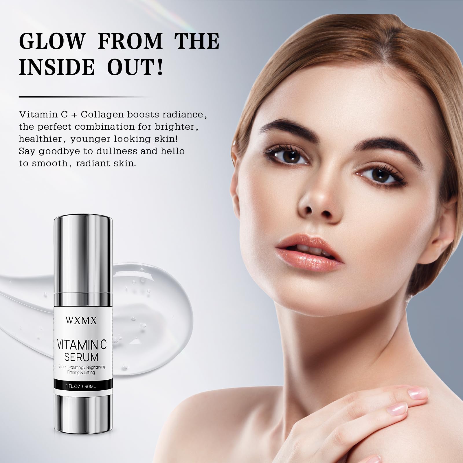 WXMX Super C Serum ingredients-hyaluronic-acid highlights deep hydration for plump skin