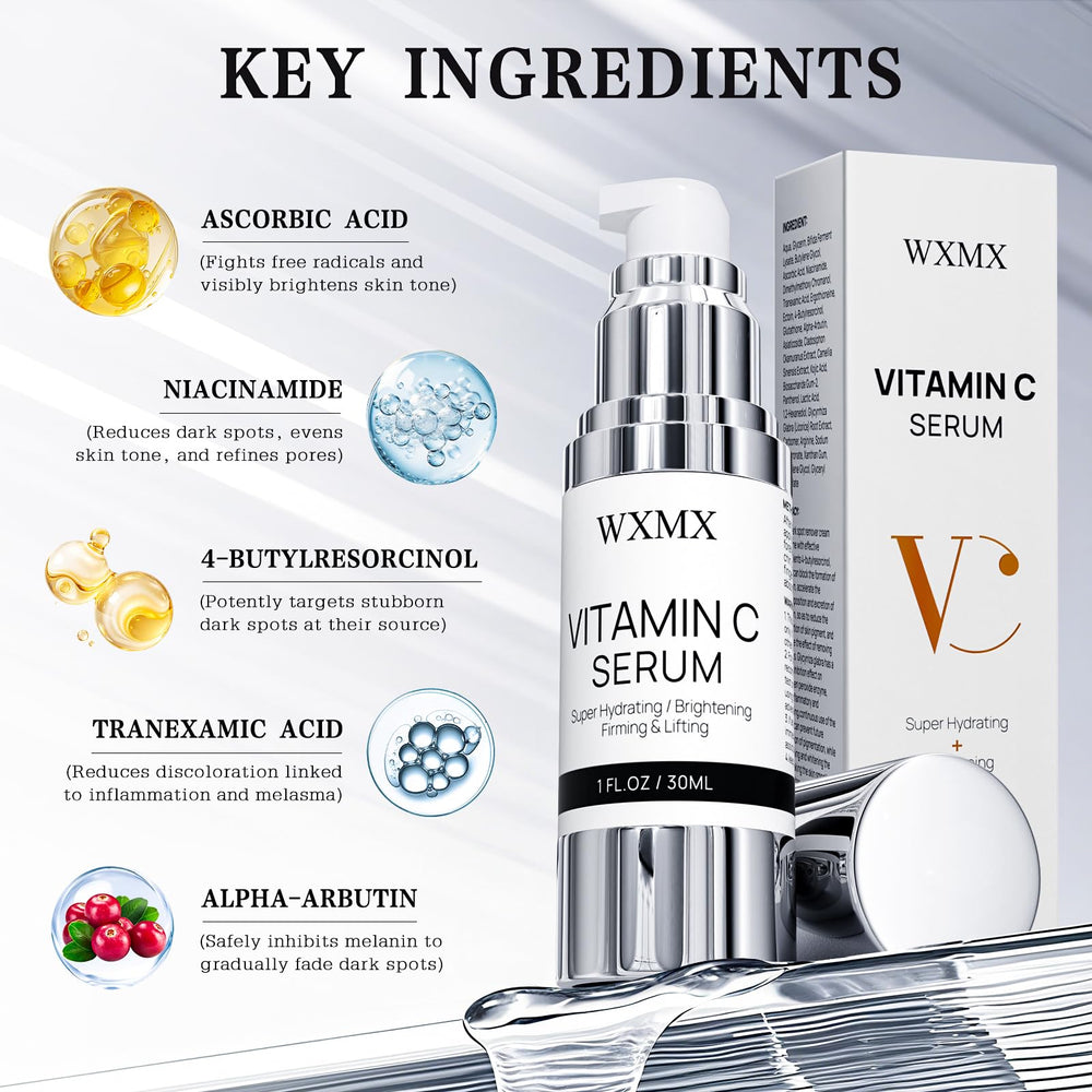 WXMX Super C Serum texture-closeup reveals a lightweight, non-greasy finish