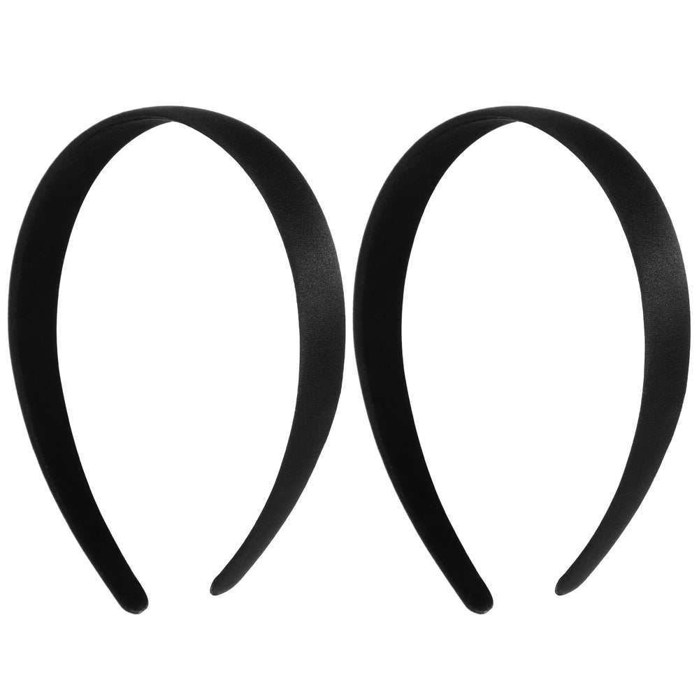 WY LIGHTING LEVEL 2Pcs satin black headbands close-up shows ultra-soft fabric for all-day comfort.