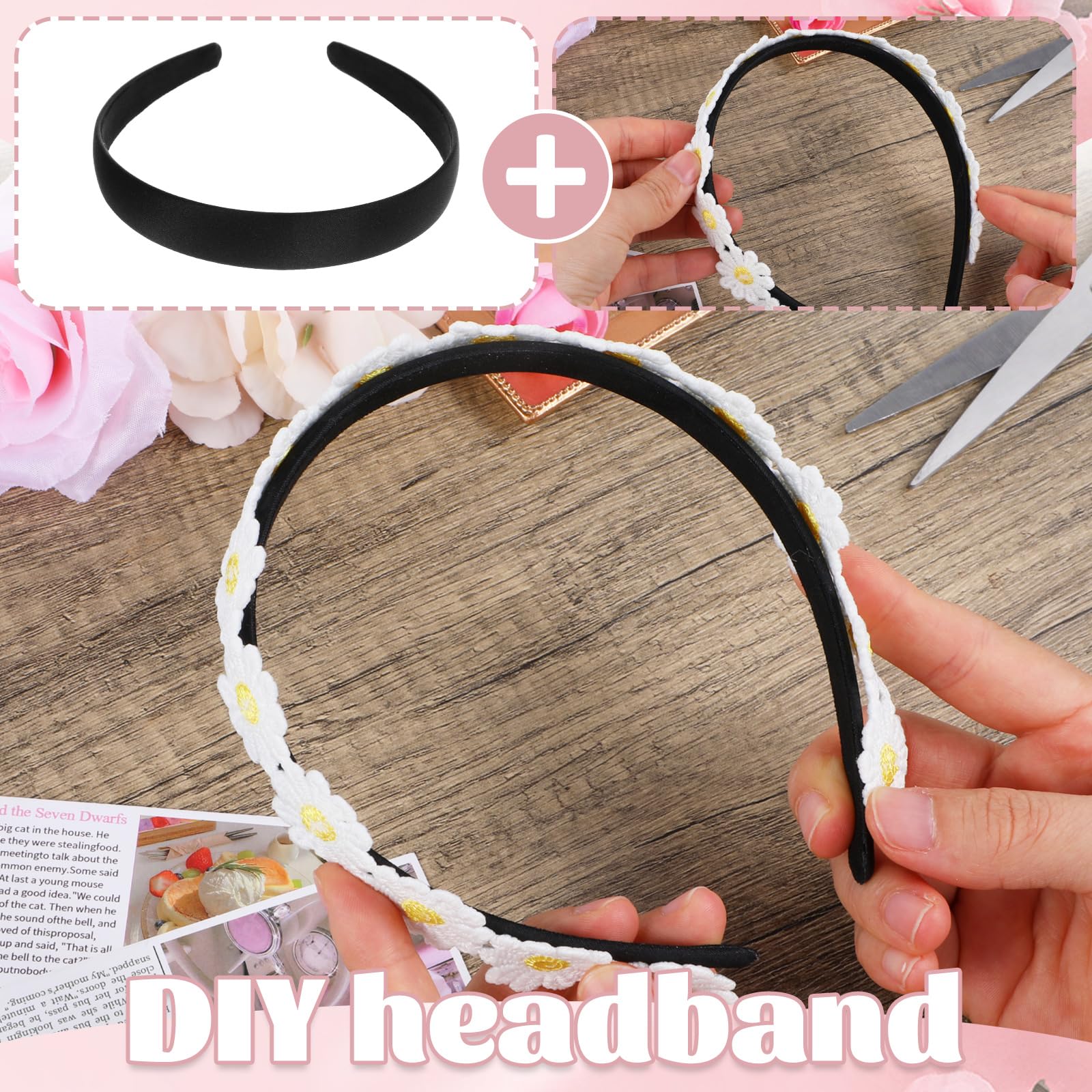 WY LIGHTING LEVEL satin black headbands shown for cosplay and costume use.