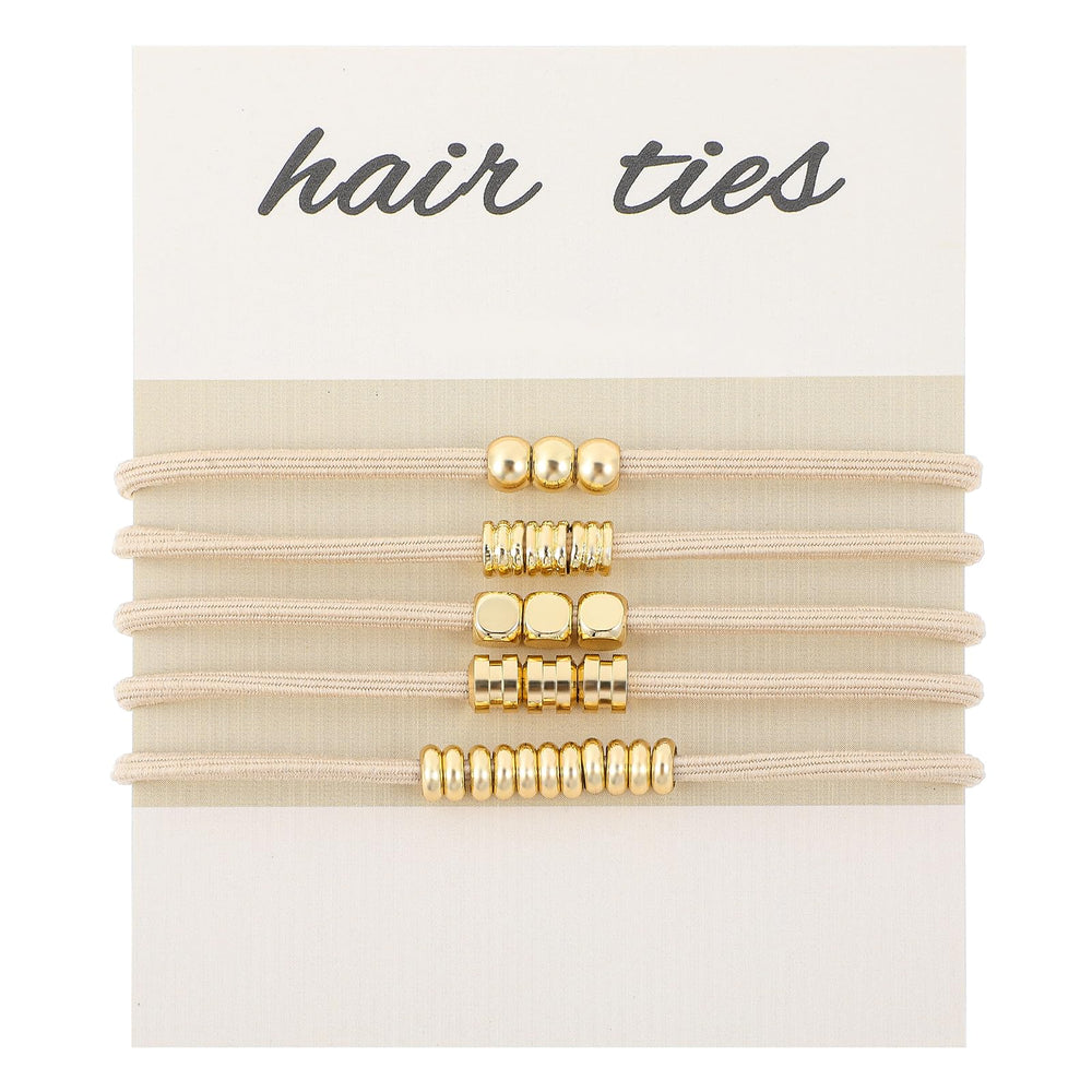 WY LIGHTING LEVEL 5-pcs boho hair ties with gold beads for secure ponytails