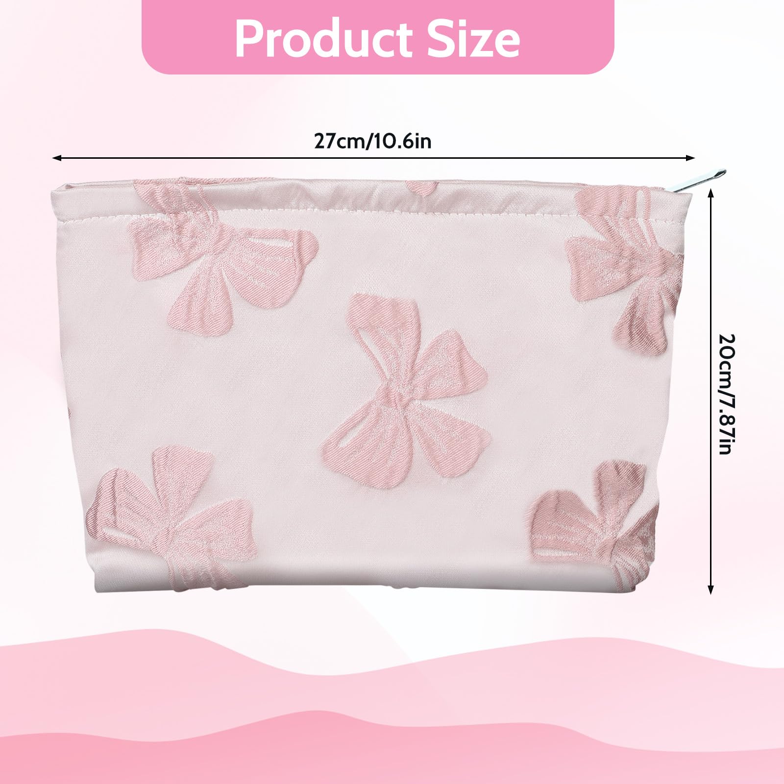 WY LIGHTING LEVEL pink bow cosmetic pouch for organized daily carry.