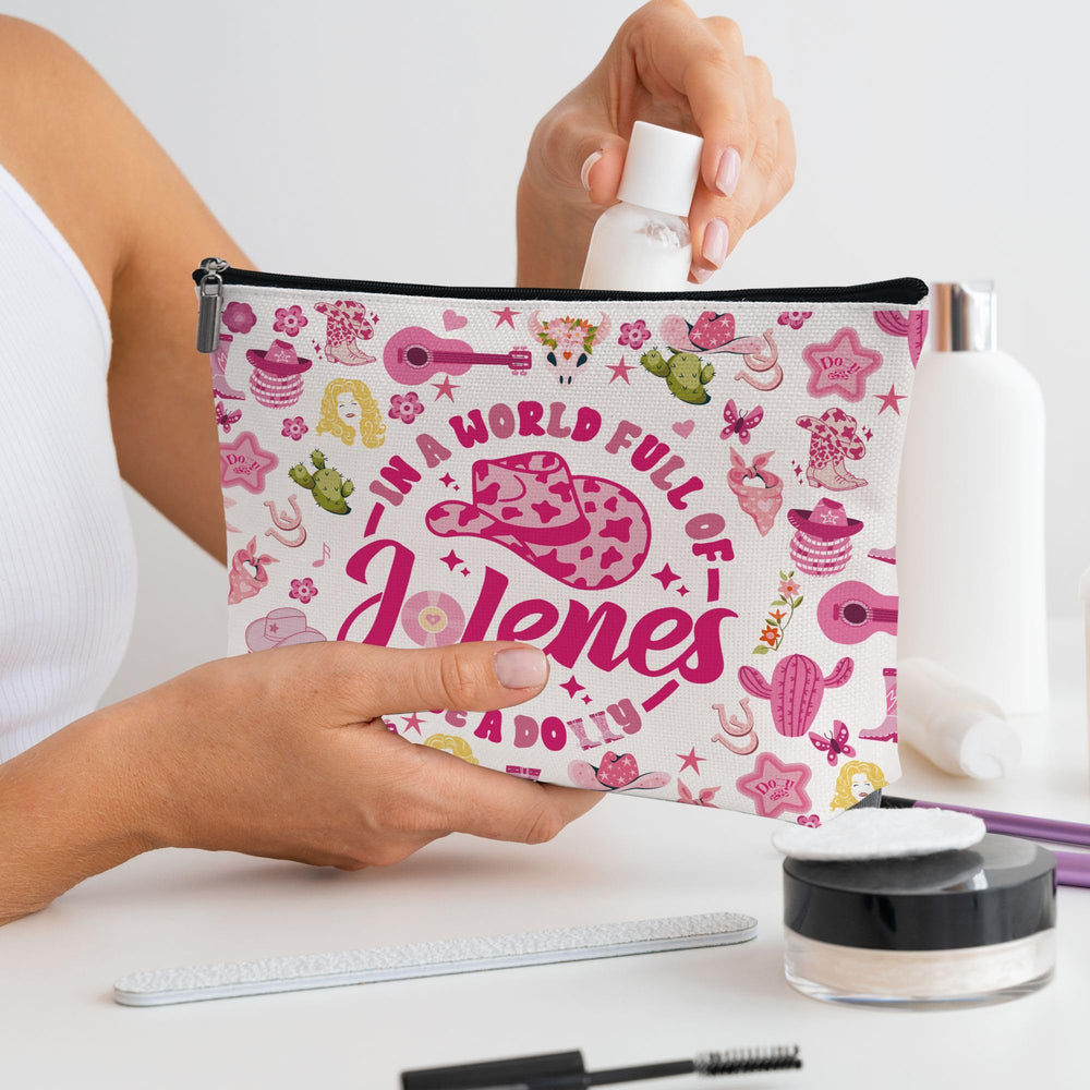 Wybgno Pink Cowgirls makeup bag back design aids quick item retrieval.