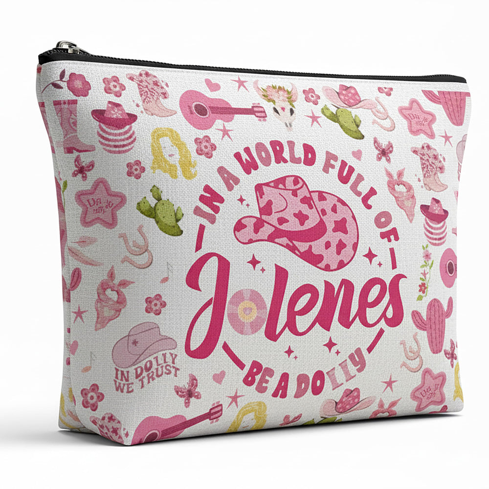 Wybgno Pink Cowgirls makeup bag front design for easy on-the-go storage.