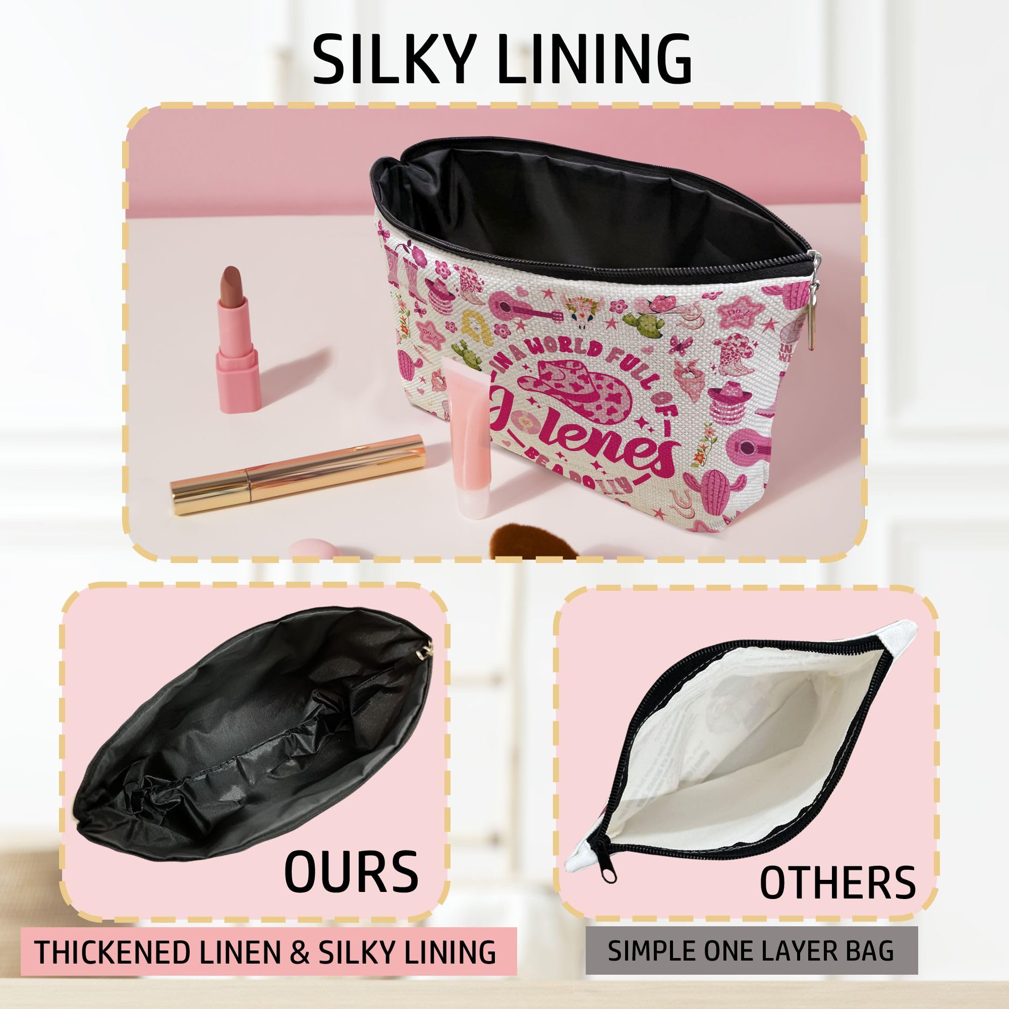 Wybgno Pink Cowgirls makeup bag waterproof material keeps contents dry.