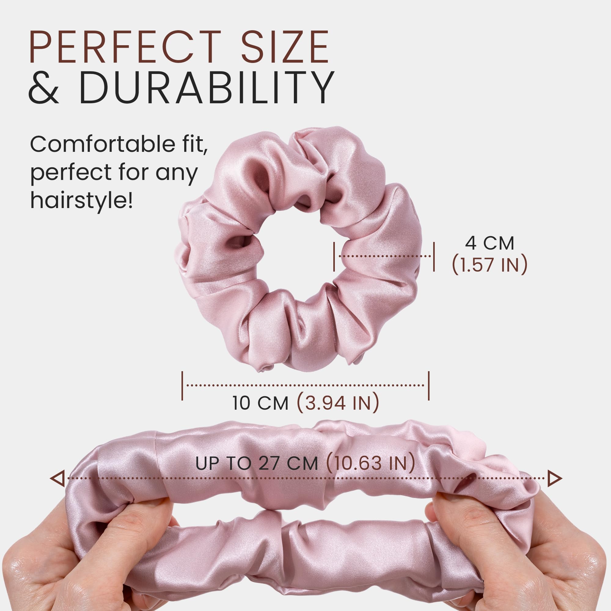 Wycare silk scrunchie worn in ponytail demonstrates secure hold and comfort.