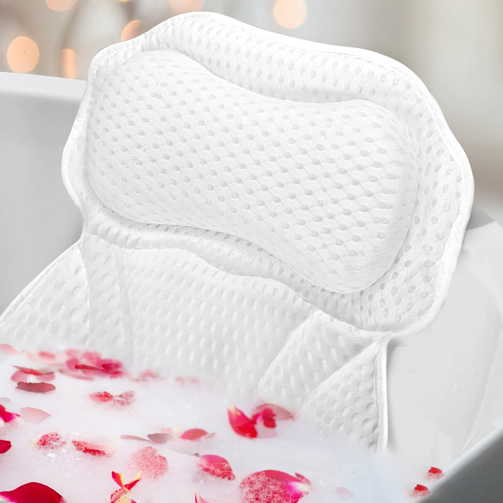 WYGOMES bath pillow provides head and neck support for comfortable tub relaxation
