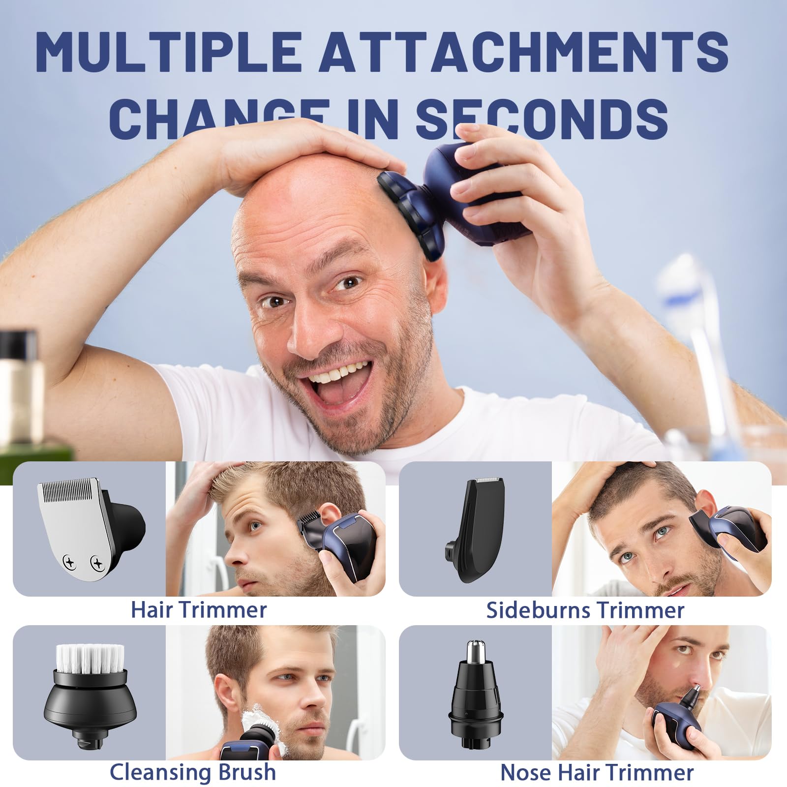 Wyklaus head shaver LED display shows battery status at a glance