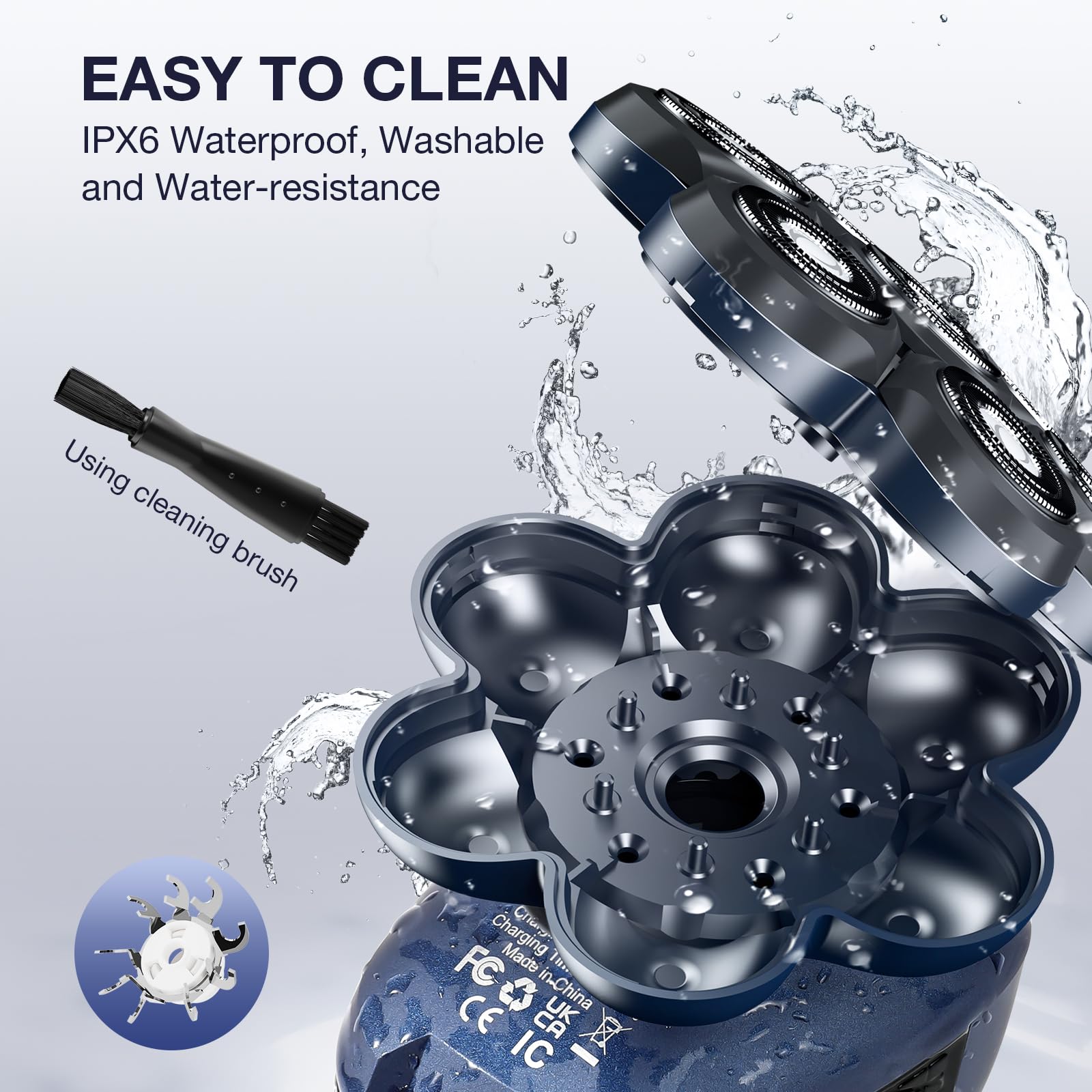 Wyklaus head shaver wet-dry design supports foam-assisted cleansing