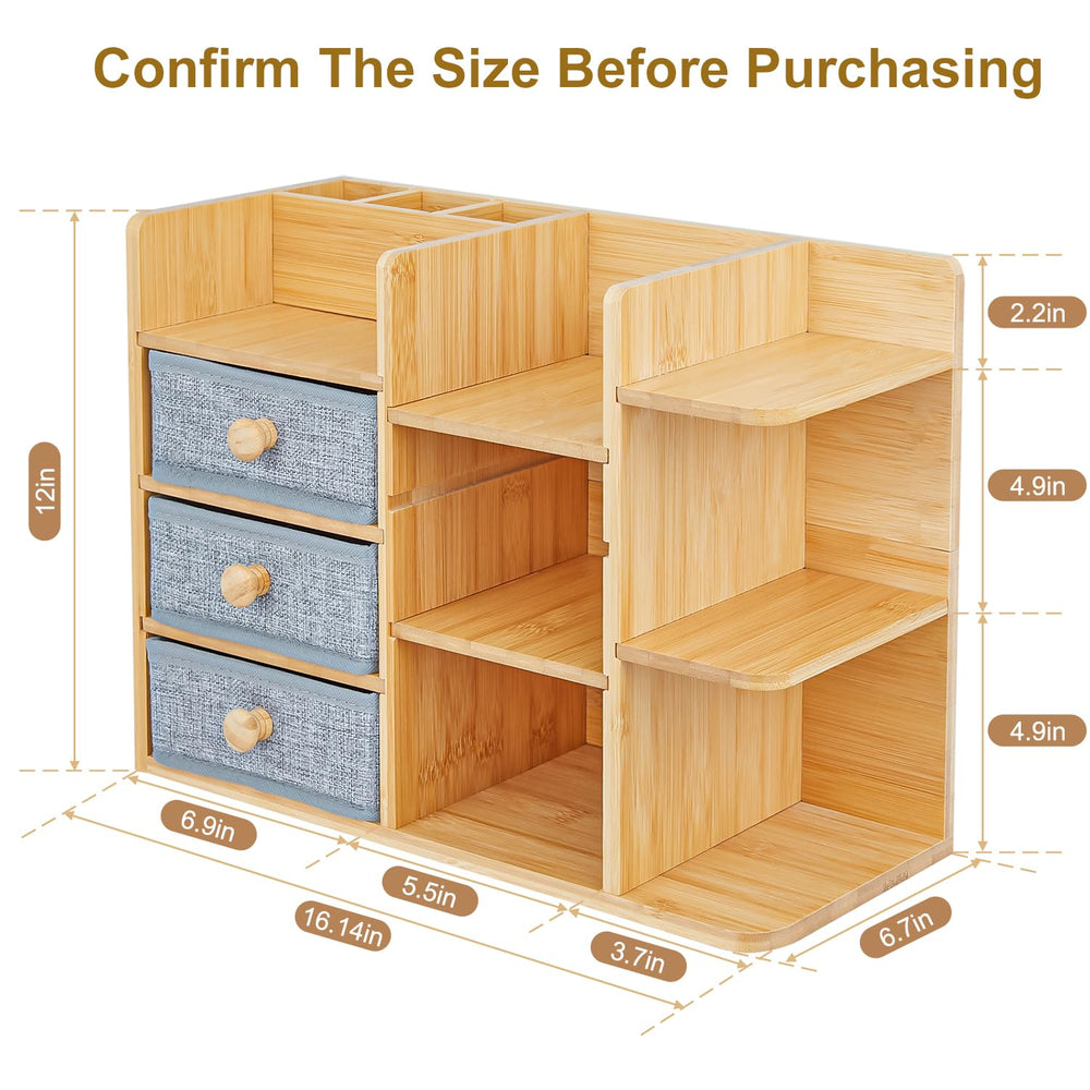 X-cosrack bamboo organizer drawer-open view for easy access to lipsticks and tools.