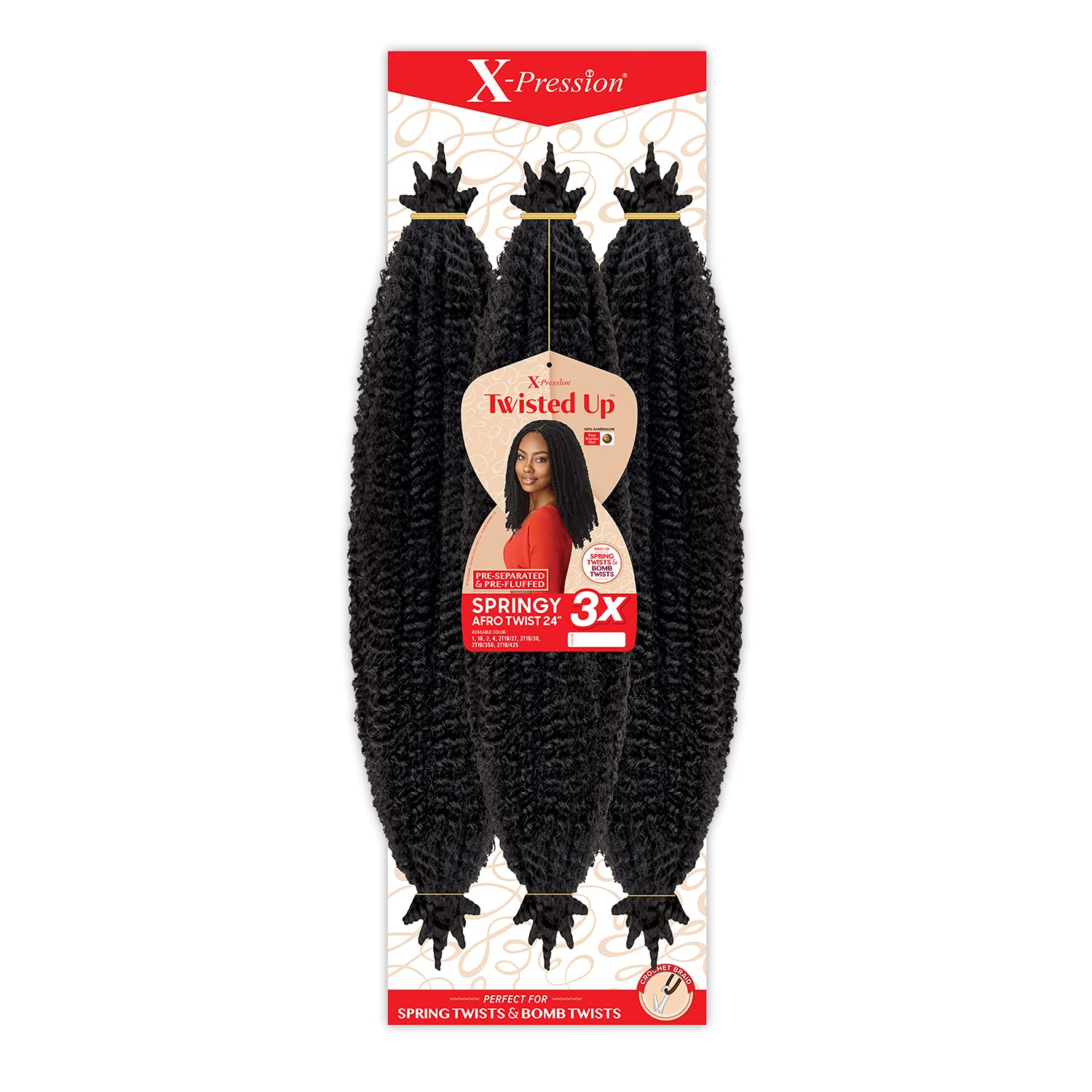 X-pression Twisted Up 3X Afro Twist 24 image shows pre-separated sections for easy crochet installation