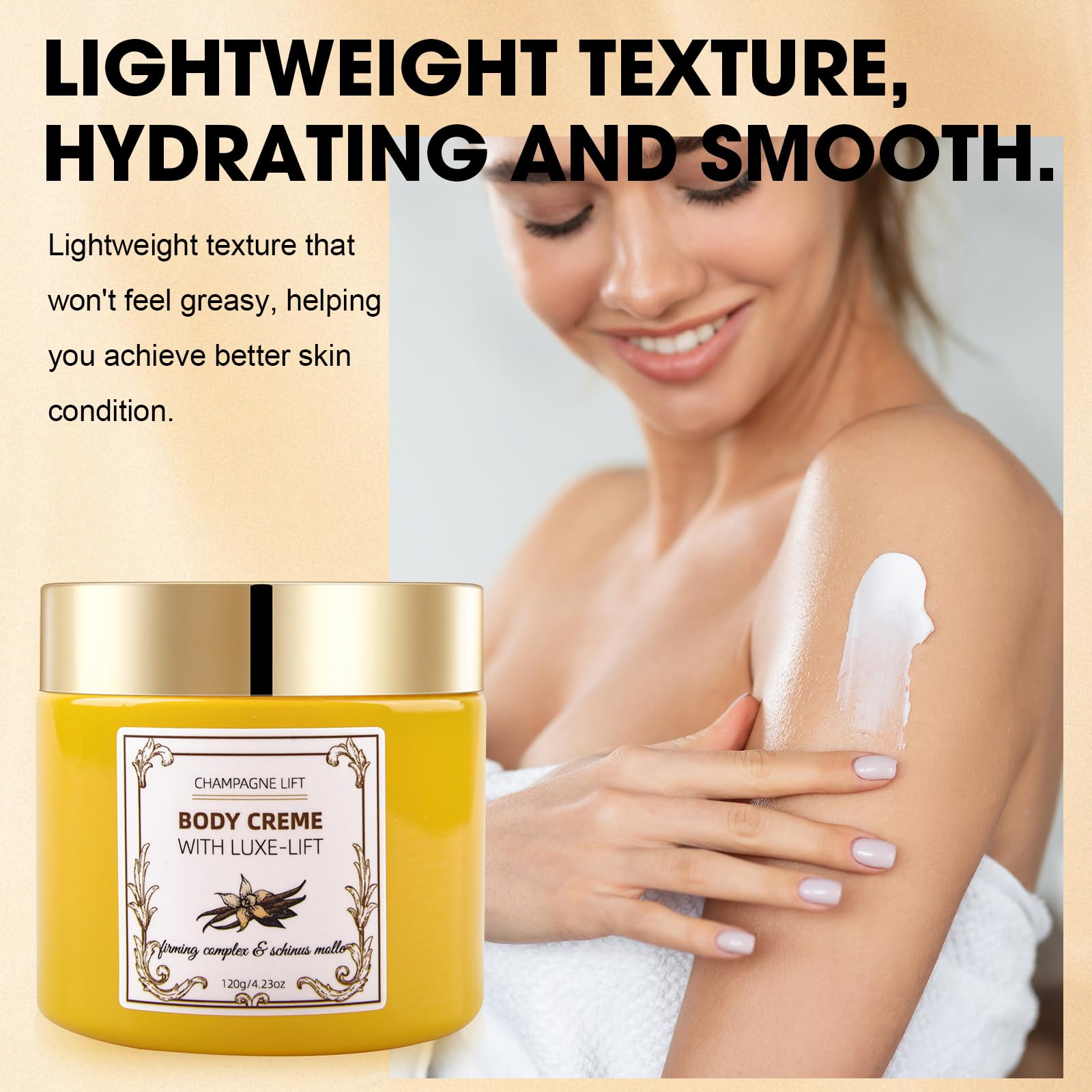 Xaninp Champagne Cream on décolletage area for smoother skin.