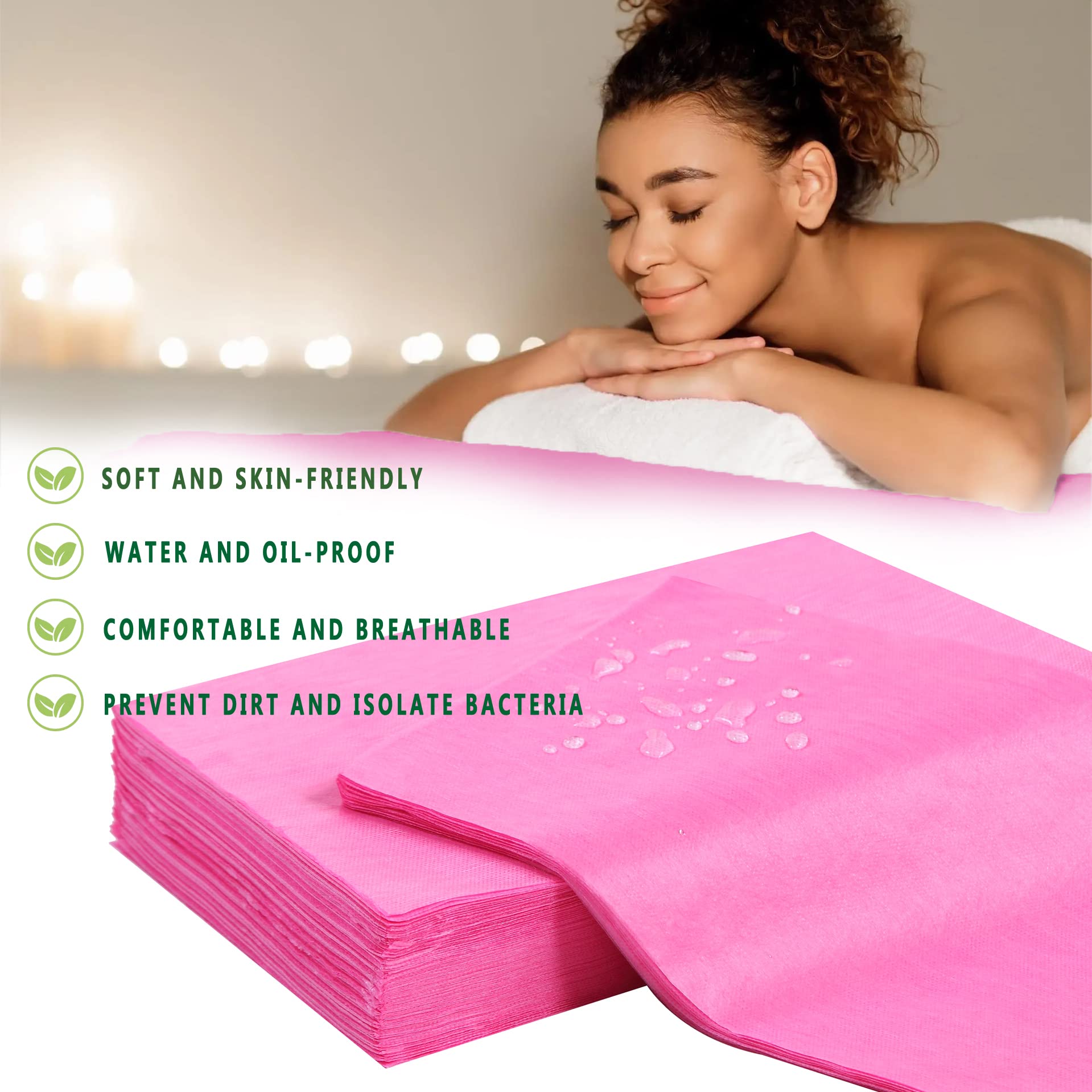 XATUMO 31x71 inch spa bed sheet closeup highlights breathable non-woven fabric.