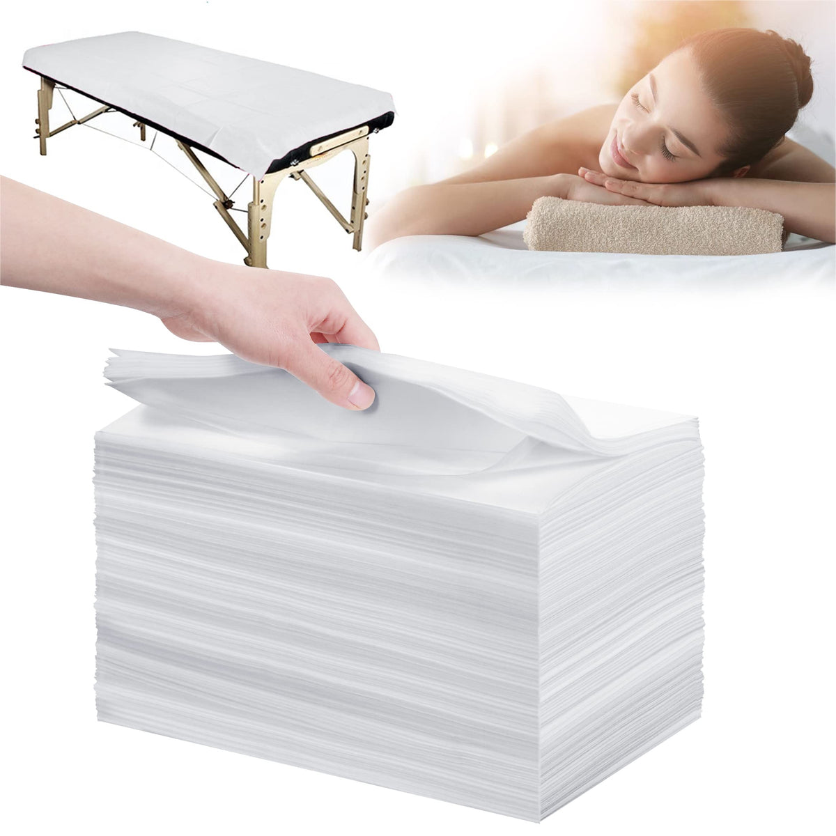 XATUMO disposable bed sheets 100 pcs pack – quick changes for hygienic spa sessions.