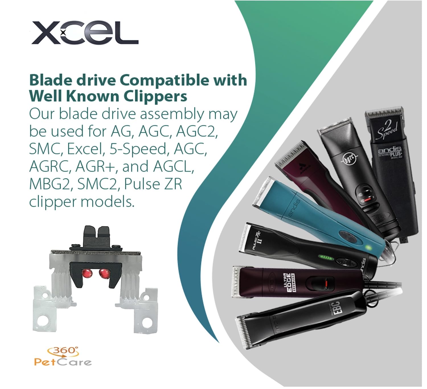 XCEL blade drive red lubricant detail highlights easy maintenance.