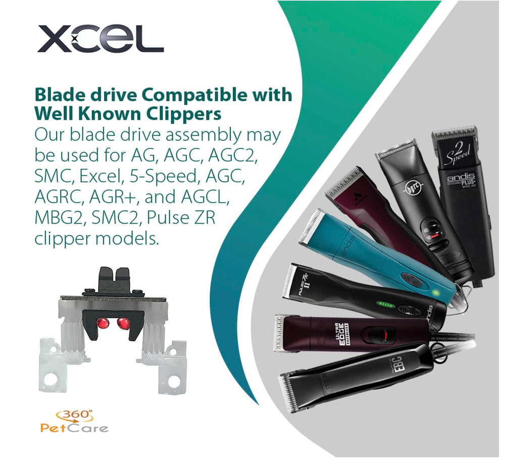 XCEL blade drive red lubricant detail highlights easy maintenance.