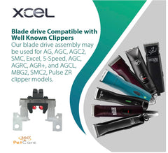 XCEL blade drive red lubricant detail highlights easy maintenance.