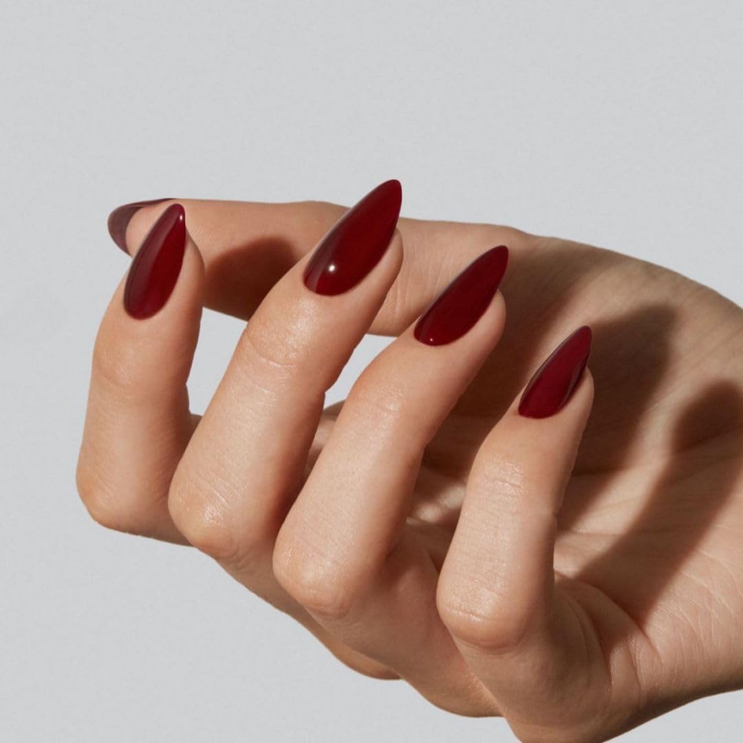 XCREANDO burgundy almond press-on nails kit for at-home glam and quick styling