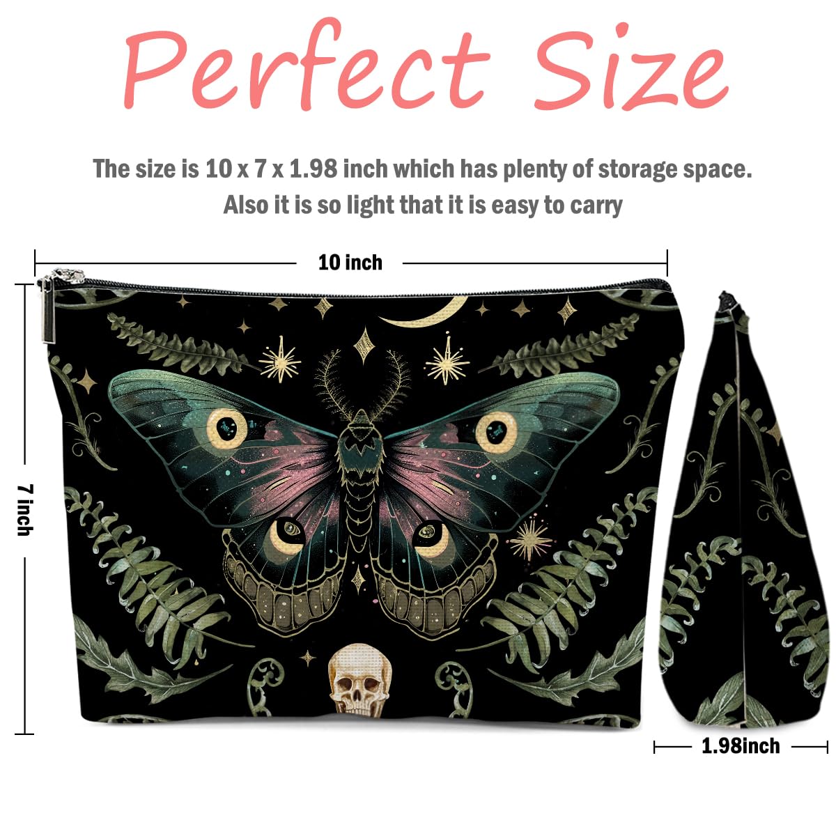 XFN Night Butterfly Moth makeup bag open-top reveals interior lining for durable storage