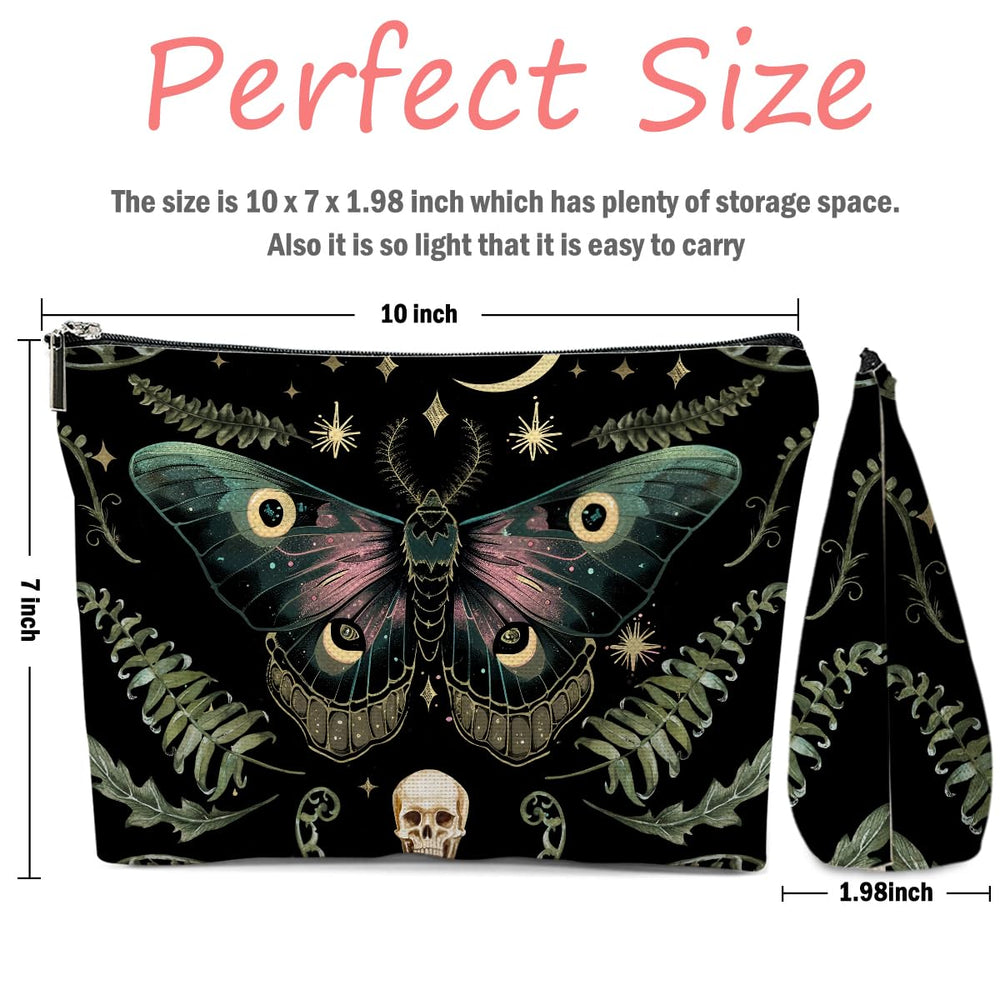 XFN Night Butterfly Moth makeup bag open-top reveals interior lining for durable storage