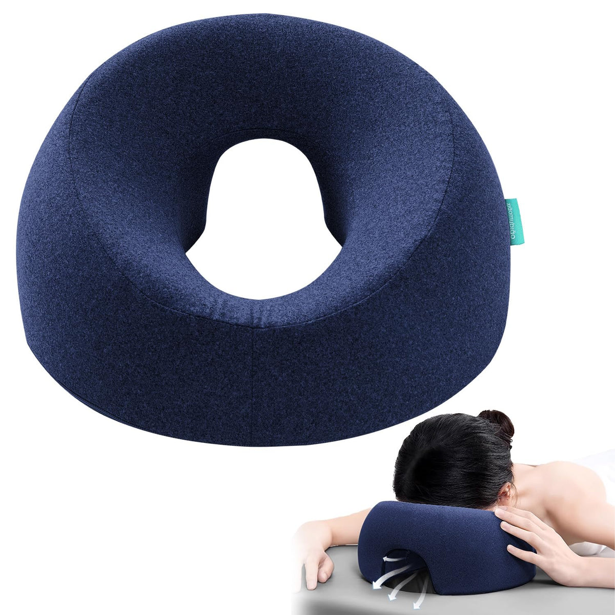 xiaomubiao face-down pillow for massage table — supports head without nasal pressure, enabling relaxing sessions.