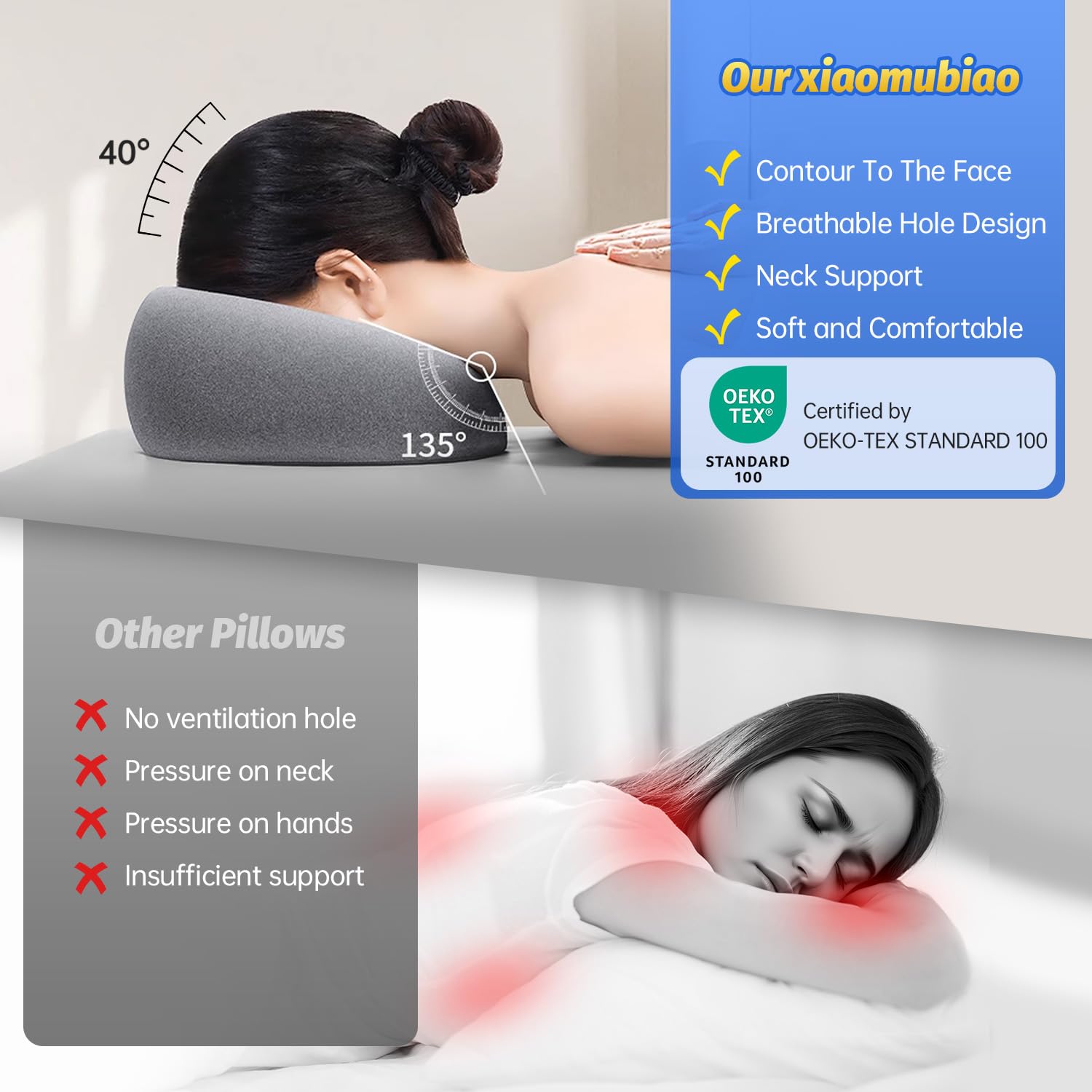 xiaomubiao navy-grey face-down pillow adds style to your bedroom or spa