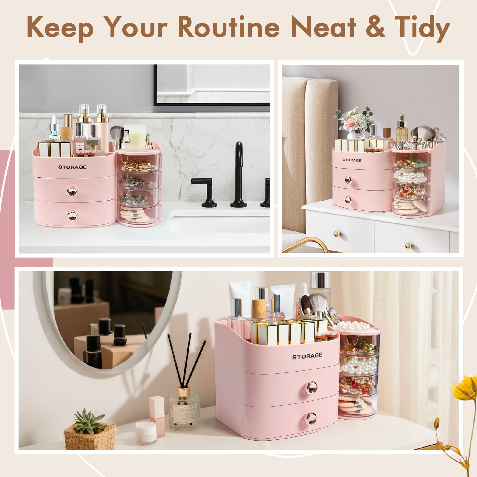 XIAPIA Makeup Organizer bedroom or dorm setup fits compact vanity spaces
