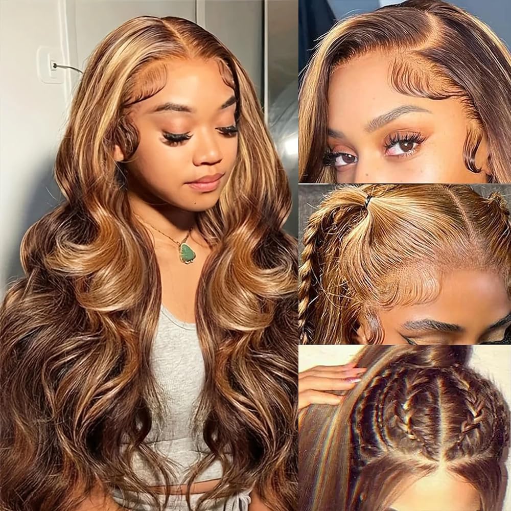 Xiayume honey blonde ombre lace front wig, front view shows natural hairline and fullness.