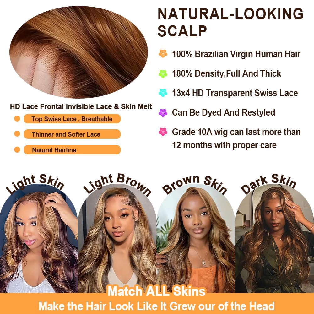 Xiayume honey blonde ombre wig, close-up body wave detail for smooth texture.