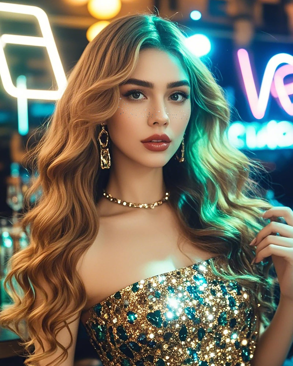 XICZH face glitter patches on collarbone create eye-catching sparkle