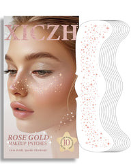XICZH rose gold glitter patch on cheek for festival glow.