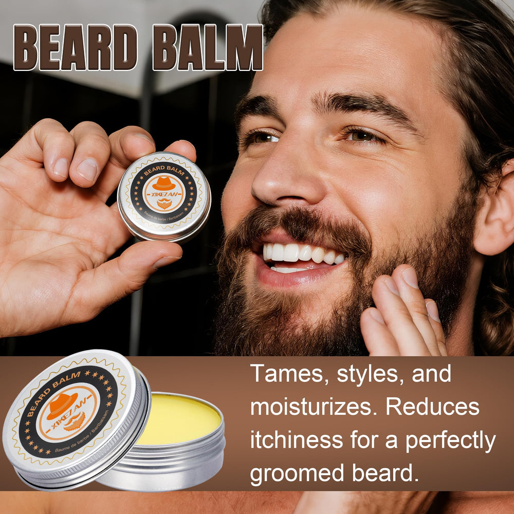 XIKEZAN beard brush image demonstrates detangling and oil distribution for a refined look