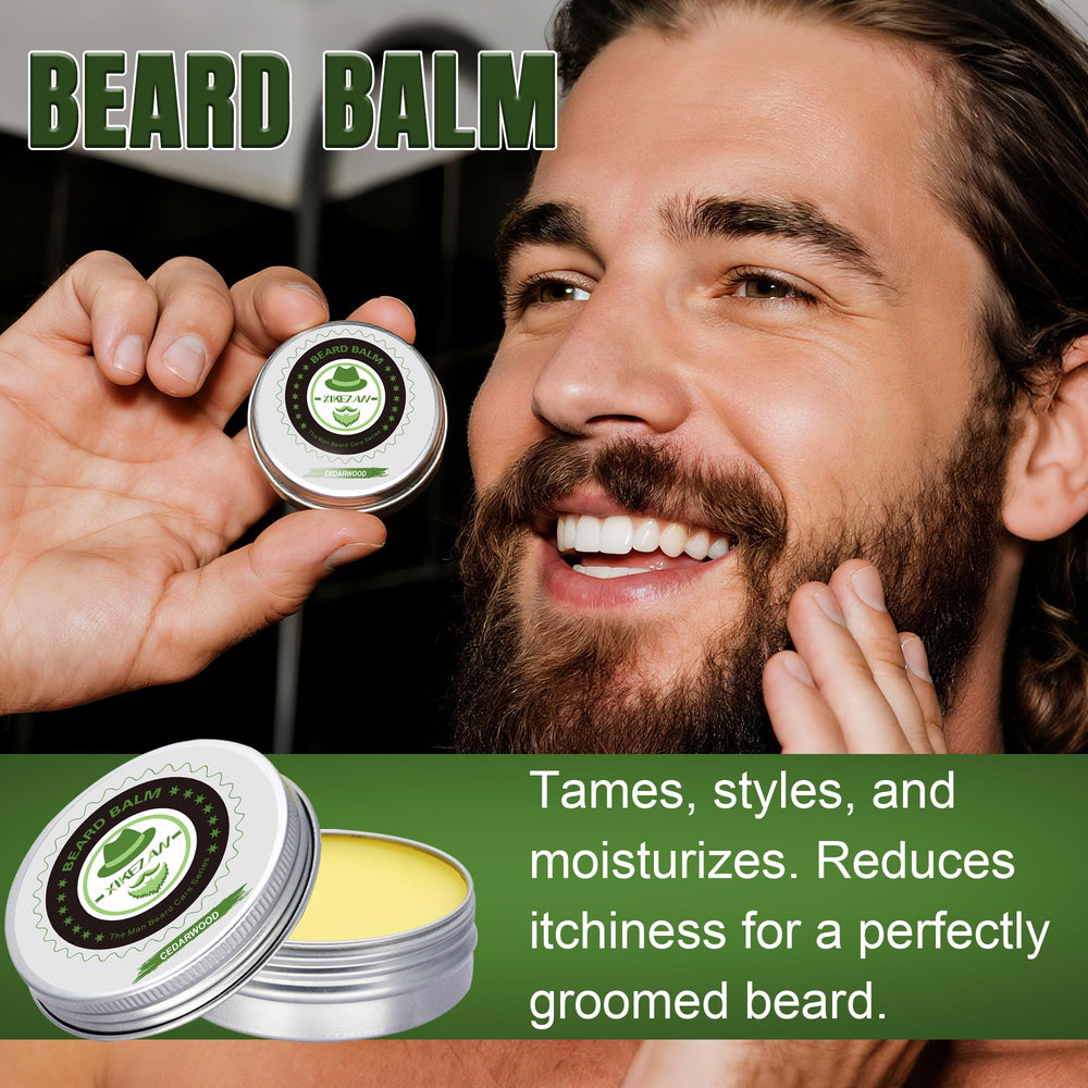 Xikezan beard brush shown, distributing oils evenly for a healthier shine.
